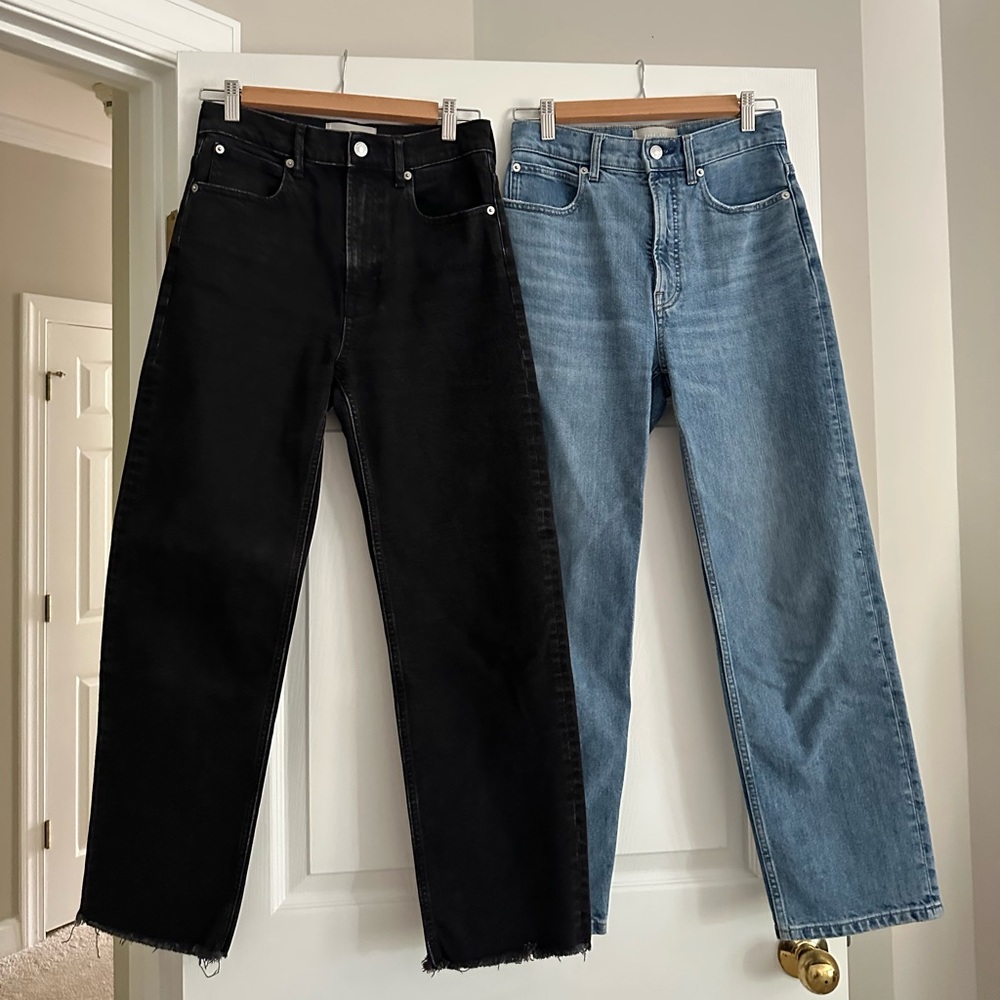 Everlane way high Jean 2 pair size 25 regular. Black has raw hem